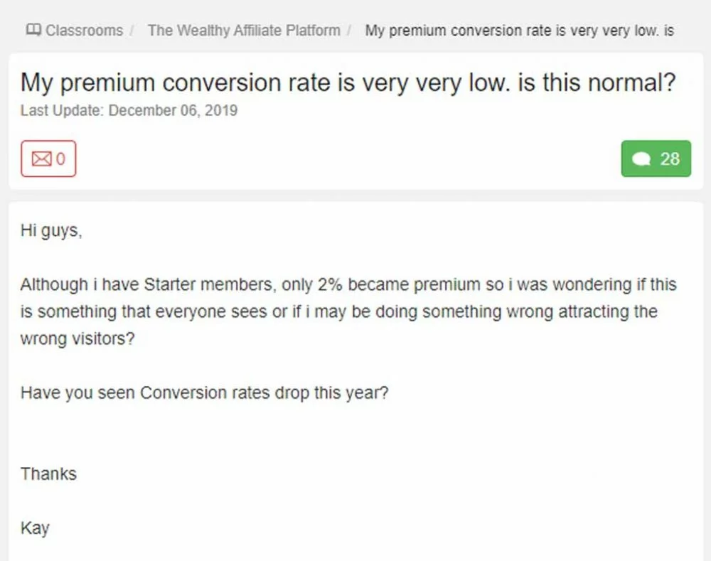 Premium-Member-Complaining About Low Wealthy Affiliate Conversions